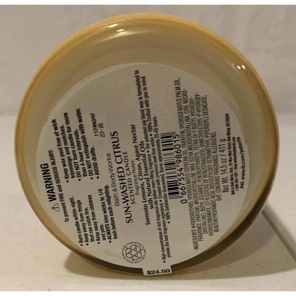 Bath & Body Works SUN WASHED CITRUS 3-Wick Large Scented Candle 14.5 oz - Picture 3 of 4